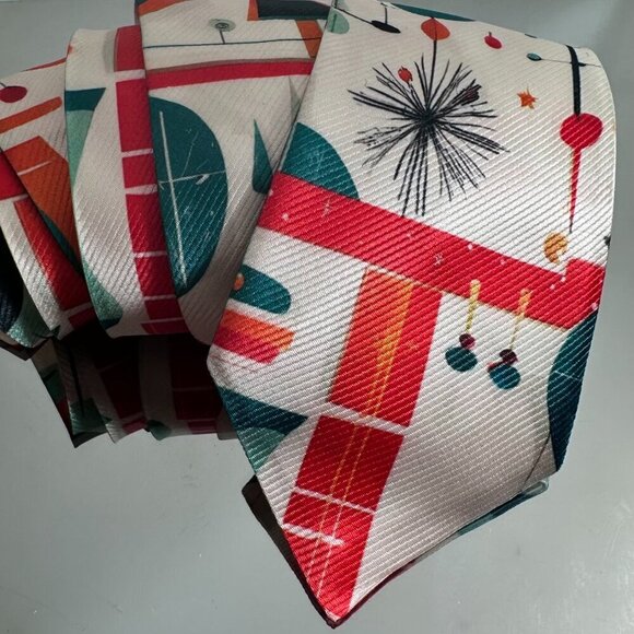 Christmas Tie Retro Designer Menswear Tie Necktie Tree Mid Century Modernist - Picture 5 of 11